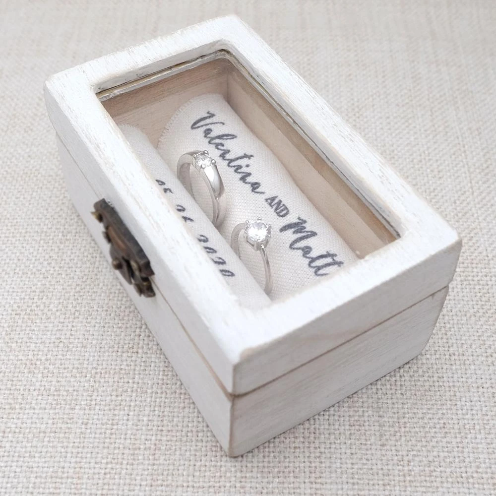 Personalised Wedding Ring Box Rustic Wooden Wedding Ring Holder Ring Bearer Box