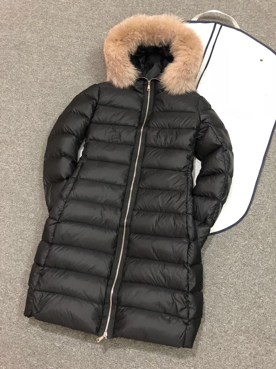 Ladies Coat Women's Down Coat Lady Down Parkas Long Winter Jacket Coat Clothes Black White Warm Fur Collar Hooded Down Jacket