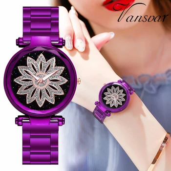 

Hot Fashion Women Stainless Steel Starry Sky Flower Watch Luxury Ladies Quartz Watch Vansvar Clock Relogio Feminino