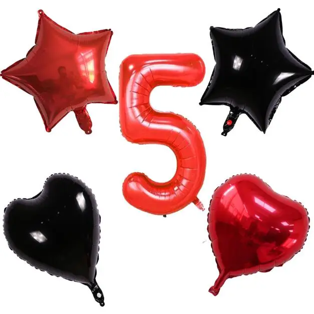 Number 5 5 шт./партия Anniversaire МИККИ красный черный номер 1 2 3 воздушные шары для первого дня рождения украшения Дети фольги баллоны Минни балоны - Цвет: Number 5