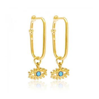 

LOZRUNVE Simple 925 Sterling Silver Turquoise Evil Eye Rectangle Hoop Earring Schmuck
