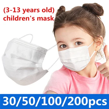 

20/50/100pcs Child Kids Mask Disposable Face Masks 3 Layer Filter Anti Dust Flu Fabric Melt blown Protective Breathable Máscara