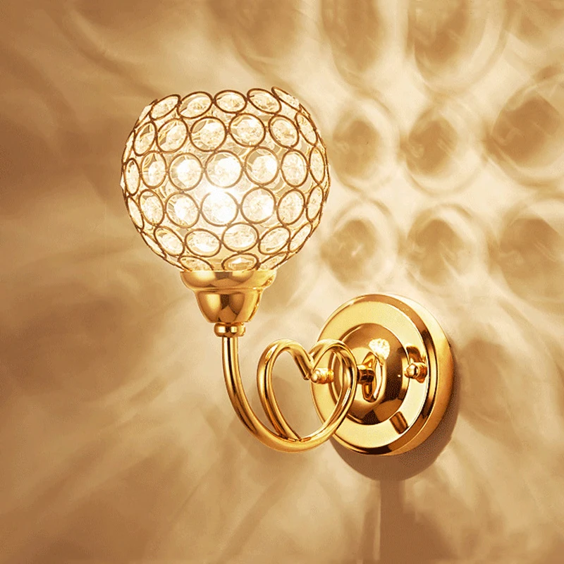 Modern Round Crystal Wall Light Creative Warm Romantic Single Double