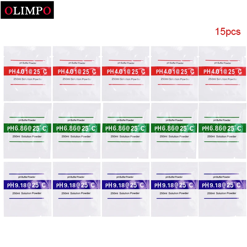 Solución de calibración para medir PH, tampón en polvo, ph 4,00/6,86/9,18, punto de calibración para medidor de prueba de PH, 15 unids/lote