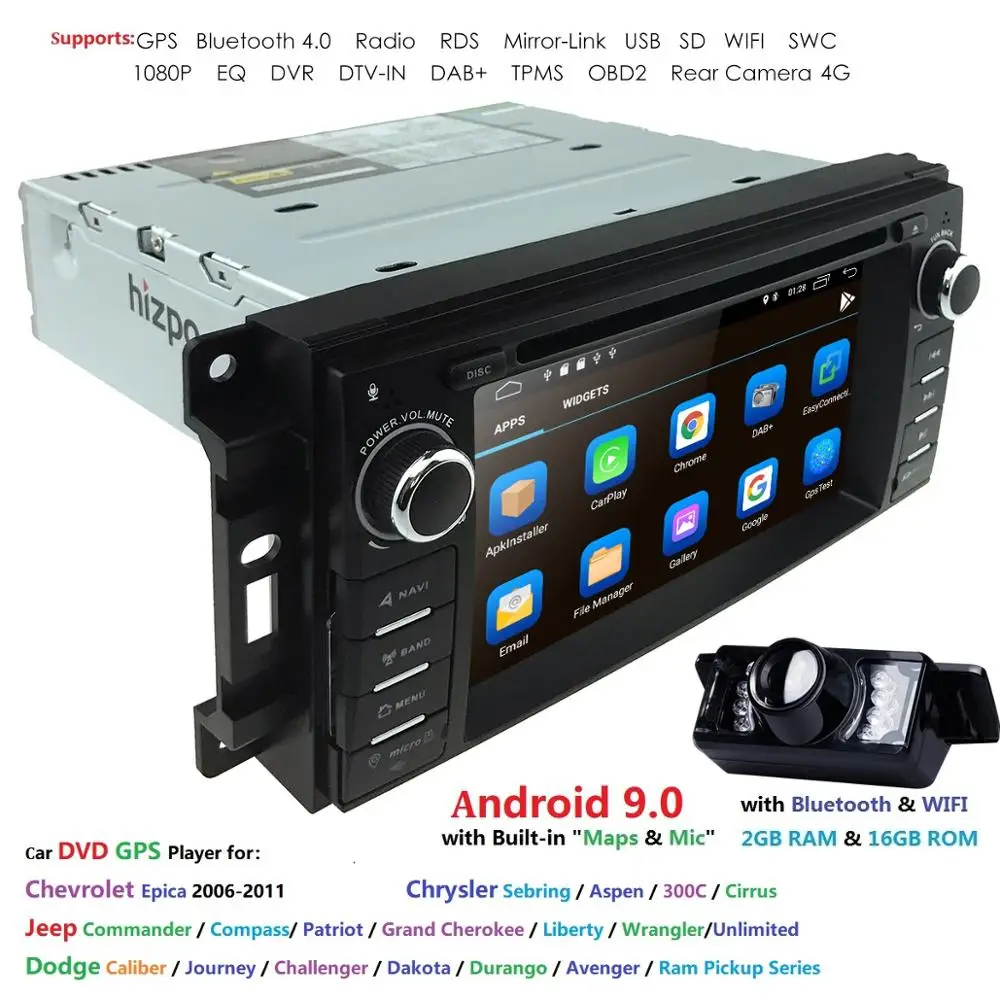 Best Android9.0QuadCore car dvd player for Jeep grand wrangler 2015 patriot compass journey gps navi radio 4GWIFI SWC DVR RDS DVBT BT 0