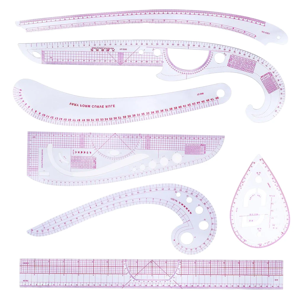 7 Stlye Fashion Metric Ruler Set French Curve Pattern Grading Rulers Styling Design for DIY Clothing Tailor Students Designer