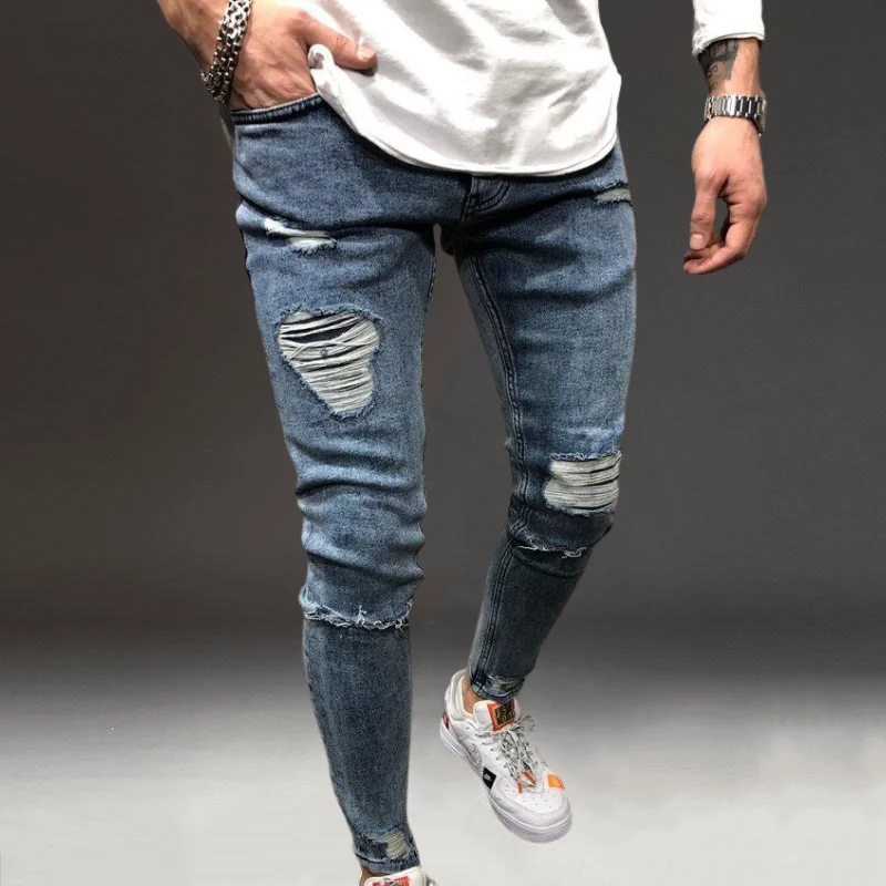 Side Stripe Metal Chain Jeans Fashion 