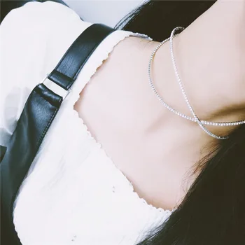 

CHOKER fashion personality full drill cross necklace Korean contracted neck chain temperament set auger open collar