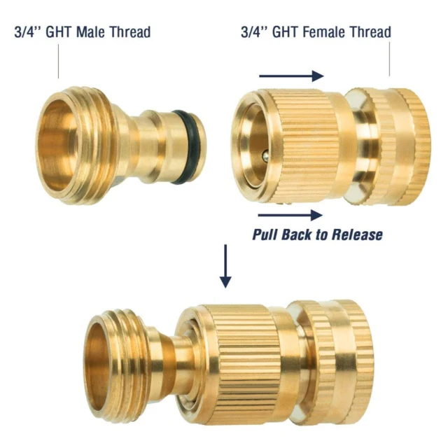 Kerti Tömlő Gyors Csatlakozó, Szilárd Sárgaréz 3/4 "1/2" Szabványos Adapter-Öntözőképes Szál Easy Connect No-Szivárgás (1Female+1Male) - Image 4