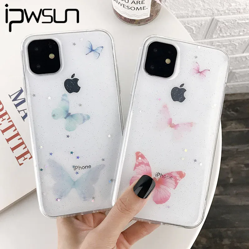 Butterfly Glitter Star Clear Phone Case For Iphone 11 Pro Max X Xs Xr Xs Max Simple Soft Tpu Cover For Iphone 7 8 Plus Phone Case Covers Aliexpress
