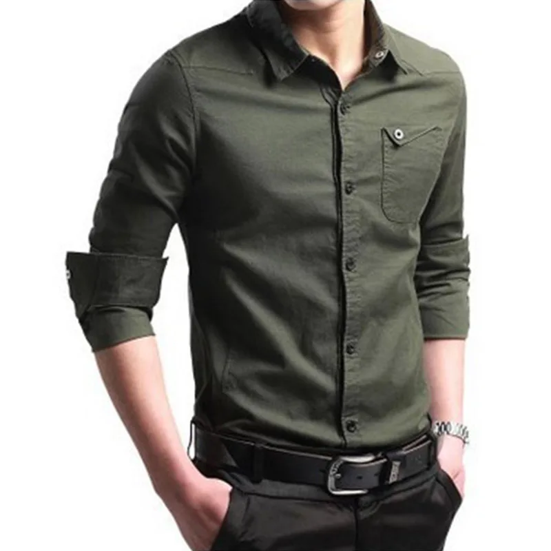 Men Shirt Mens Business Casual Shirts 2020 New Arrival Men Famous Brand Clothing Army Green Long Sleeve Camisa Masculina