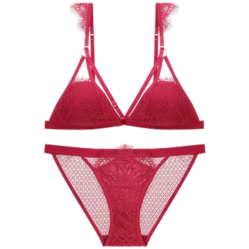 

Bra Set Brief Sexy Lace Underwear Women Lingerie Set French Triangle Cup Wireless Bra Thin Girls Wire Free