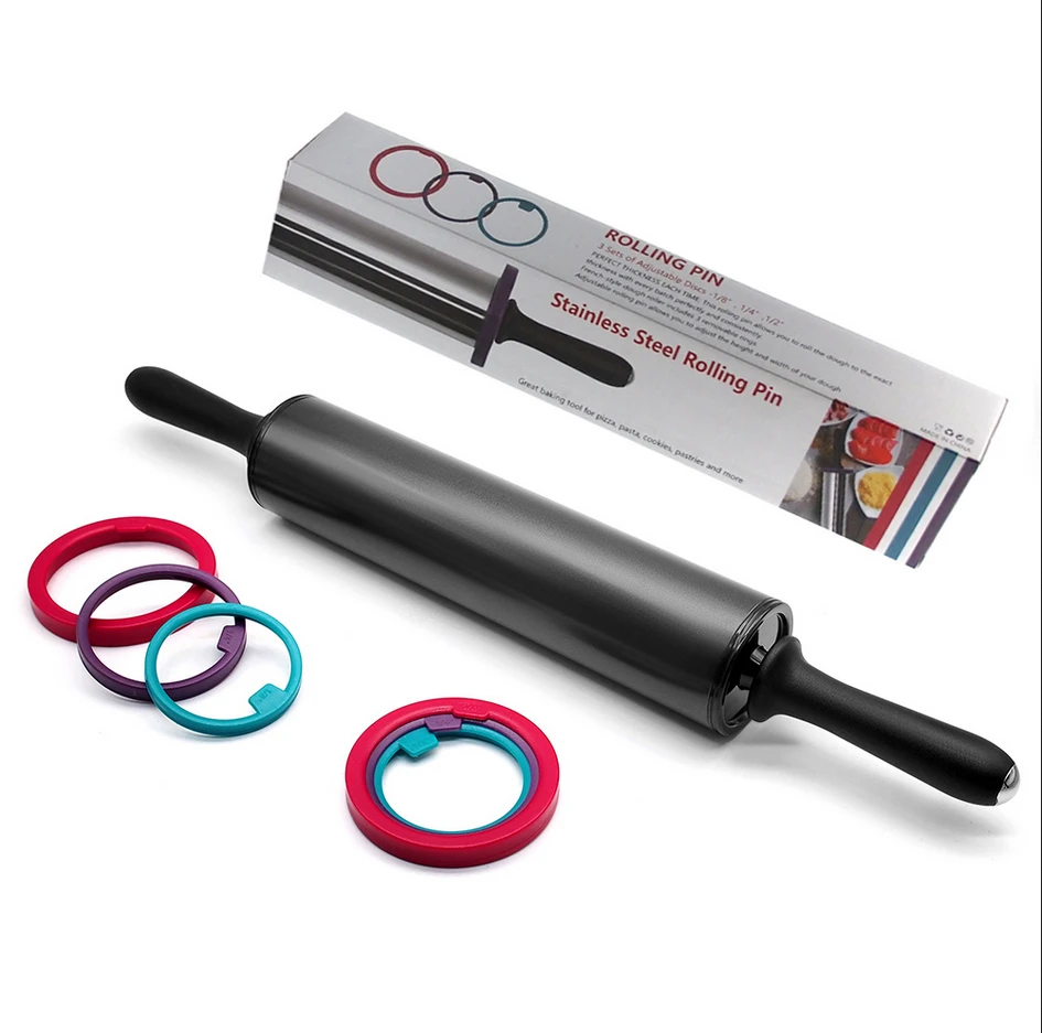 Adjustable Rolling Pin and Pastry Baking Mat Set Cookies Pastry Stainless Steel Rolling Pins with Adjustable Thickness Rings for Baking Fondant Pizza Pasta Pie Adjustable Rolling Pin and Pastry Baking Mat Set Cookies Pastry Stainless Steel Rolling Pins with Adjustable Thickness Rings for Baking Fondant Pizza Pasta Pie