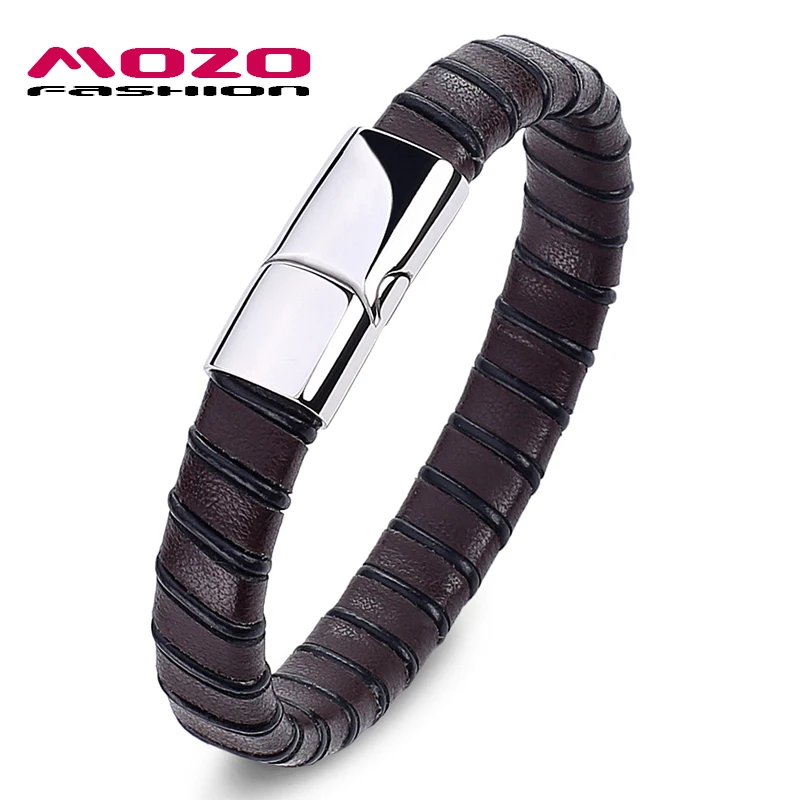 MOZO модные новые мужские плетеные кожаные браслеты из нержавеющей стали с