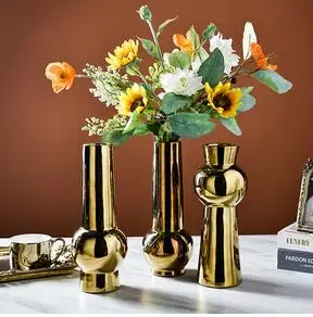 

CREATIVE NORDIC CERAMIC VASE GOLD-PLATED VASES ORNAMENT ARTIFICIAL FLOWERS FLOWER ARRANGEMENT HOME DECORATION ACCESSORIES MO