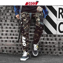 Мужская Уличная одежда с лентами, брюки карго,, мужские камуфляжные бегуны, хип-хоп, корейская мода, дизайнерские камуфляжные спортивные штаны INS