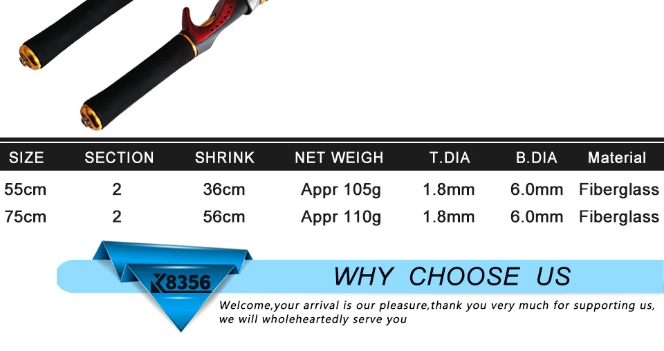 K8356 Mini Ice Fishing Rod Raft Rod Portable Winter Fishing Ice Rods Ultralight EVA Handle Fiberglass Fishing Tackle 55cm 75cm_02