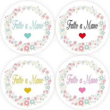 

DouxArt 100 Pieces Stickers Fatto a Maon with Heart, 4cm Garland Wedding Decoration Baptism Communion Invite Box Seals Labels