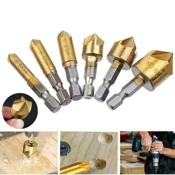 

6pcs Countersink Drill Bits Hex Shank Woodworking Chamfering Wooden Planks Fiberboard Plywood Power Drilling Tools