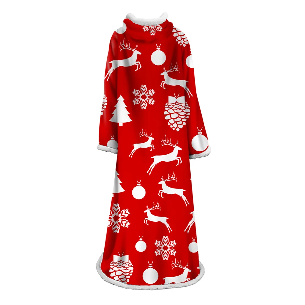 Merry Christmas Red Blanket For Adults Sweatshirt Sofa TV Nap Blanket With Sleeve Wearable Office Pullover Blankets With Sleeve - Цвет: 24