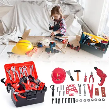 

37PCS Kids Tool Set Electric Repair Screwdriver Toys Kit Simulation Pretend Play Tools Repaired Toys Storage Box For Children