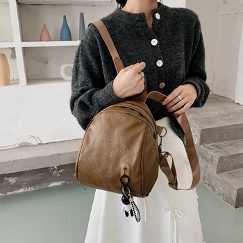 

Retro PU Backpack Youth Ladies Simple Versatile Bag College Student Simple Small Rucksack Women Solid Bagpacks