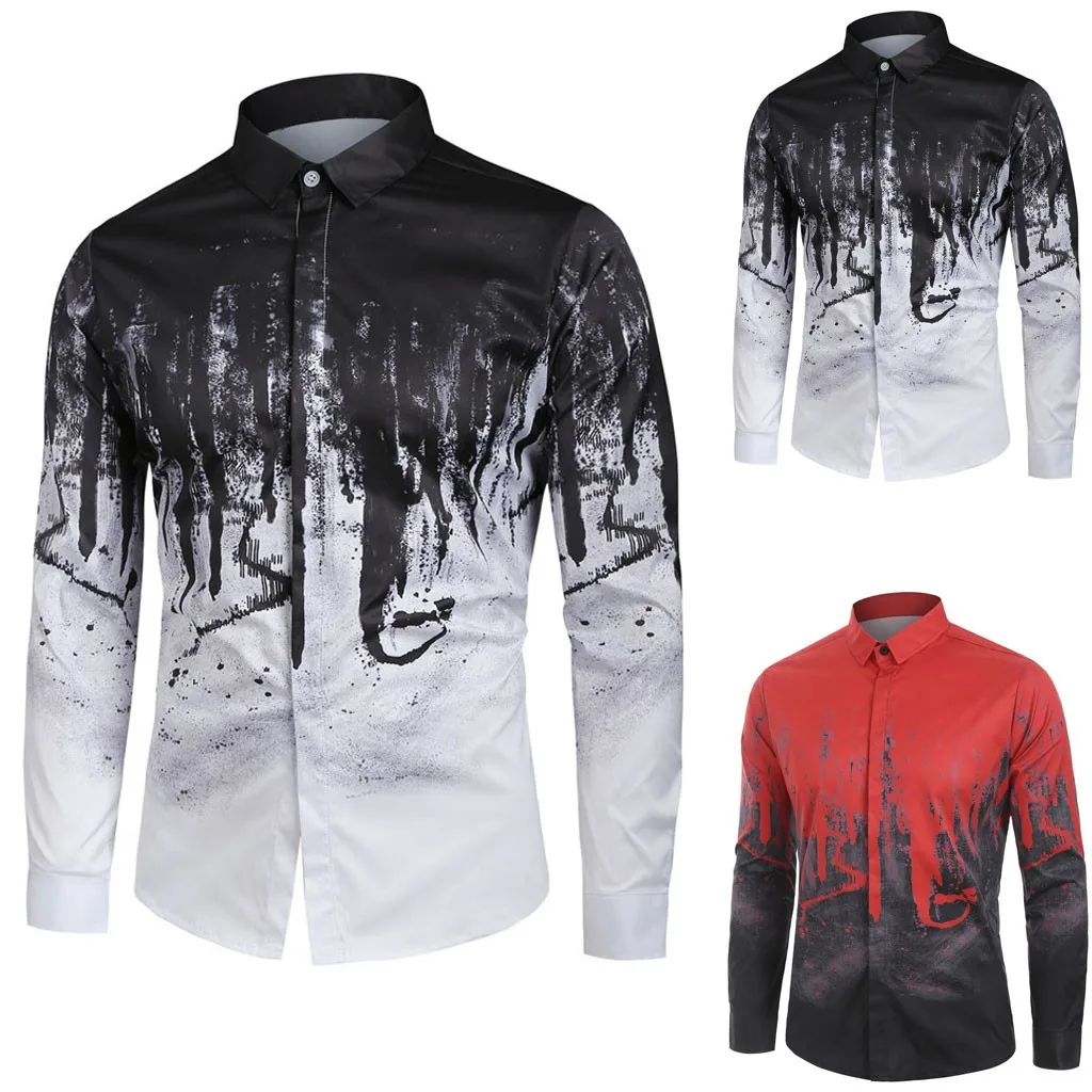 

2019 Men Casual Shirts Autumn New Fashion Men's Autumn Gradient Business Leisure Printing Long-sleeved Shirt Top Blouse shirt
