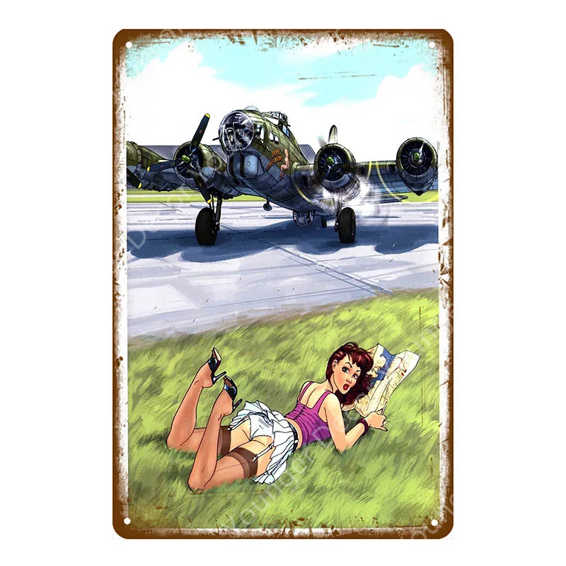 Смешная сексуальная леди плакат автомобиль самолет с булавкой девушки винтажные металлические знаки художественная живопись ремесло Паб Бар домашний Декор стены YI-108 - Цвет: YD2336EI