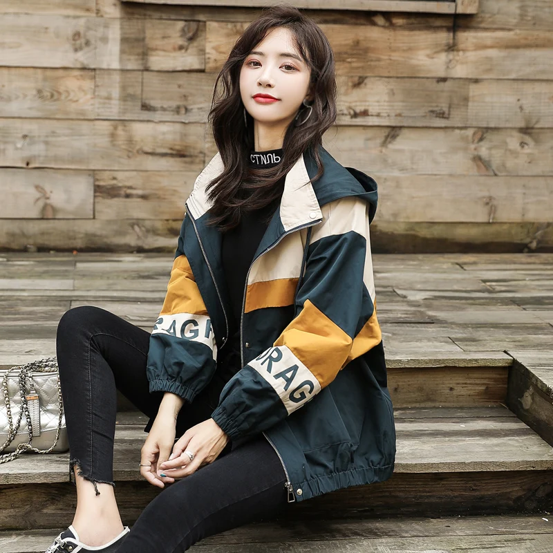 

Fashion Loose Women Patchwork Jacket 2019 spring and autumn new Sport style casual splice Jacket Plus size outwear
