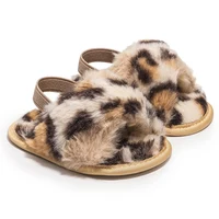 Baywell Baby Girls Leopard Plush Sandals Faux Fur Slides Sandals Newborn Non-Slip Shoes Indoor Outdoor Infant Slippers 0-18M 2