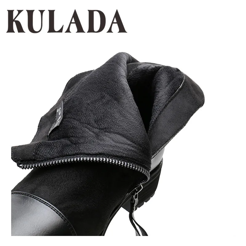 Женские ботинки KULADA из искусственной замши модные сапоги до середины икры на
