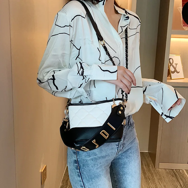 

INS New Arrival Women's 2019 New Style (Large Small) Women's Rhombus Chain Bag Simple GIRL'S Textured Shoulder Bag