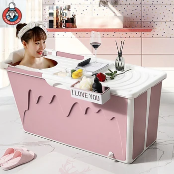 

1.2M/40inch Home Bathtub Large Children Swimming Pool Adult Bath Tub Whole Body Wash Thickened Fold Plastic With Lid & Pillow