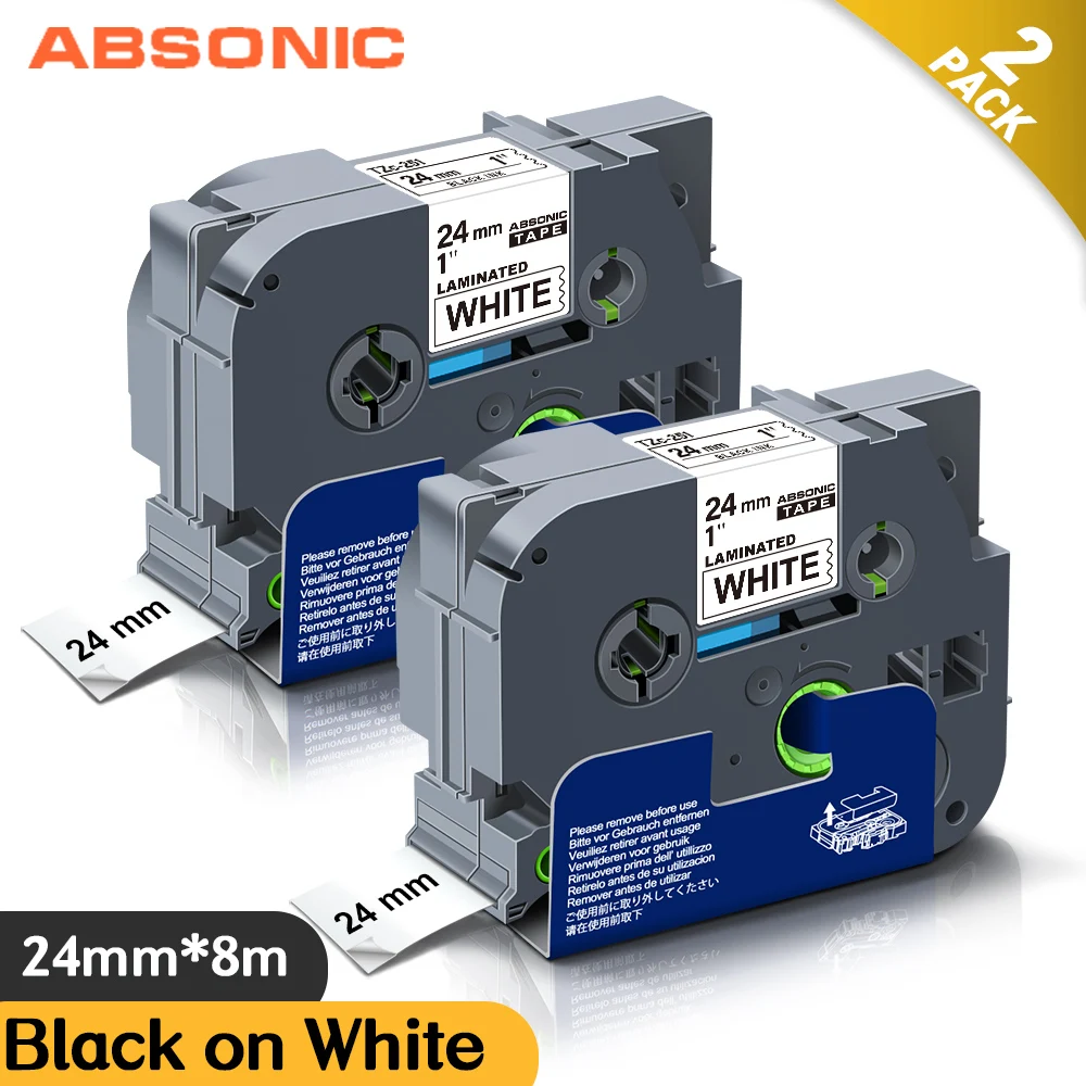 Absonic 2PCS 24mm Label Tape Compatible for Brother 251 Black on White