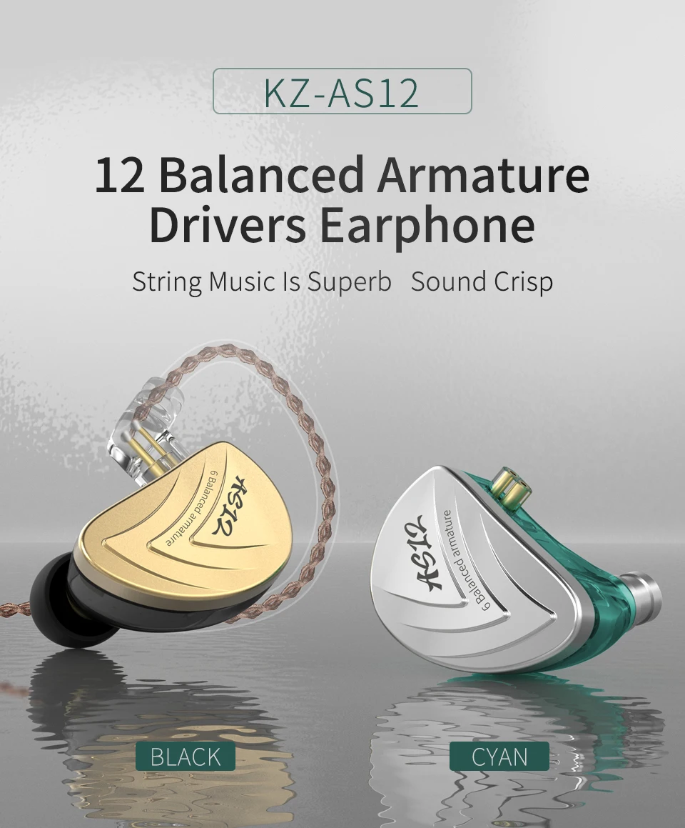 KZ AS12 12BA Balanced Armature Drives In Earphones HIFI Sport Monitor Headset Noise Cancelling Earbuds earphones AS16 AS10 ZSX