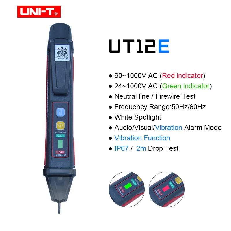 anemometer sensor UNI-T Non-contact AC Voltage Detector Volt Pen IP67 Indicator LED Flashlight Socket Wall Volt Test Pencil 24V-1000V UT12E UT12M force gauge Measurement & Analysis Tools