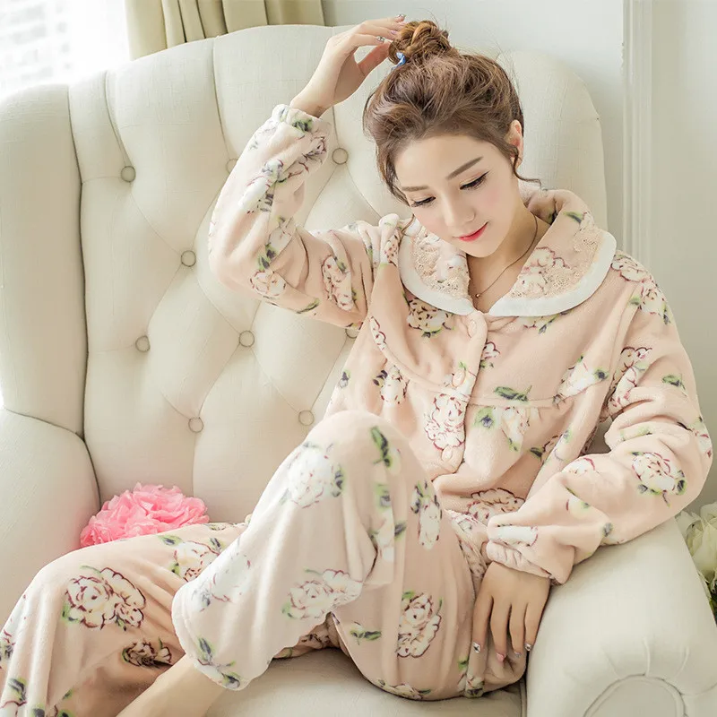 JULY'S SONG зимняя пижама набор Женская одежда для сна теплая фланелевая розовая Милая Толстая пижама с длинными рукавами Домашняя одежда с животными домашний костюм - Цвет: 8