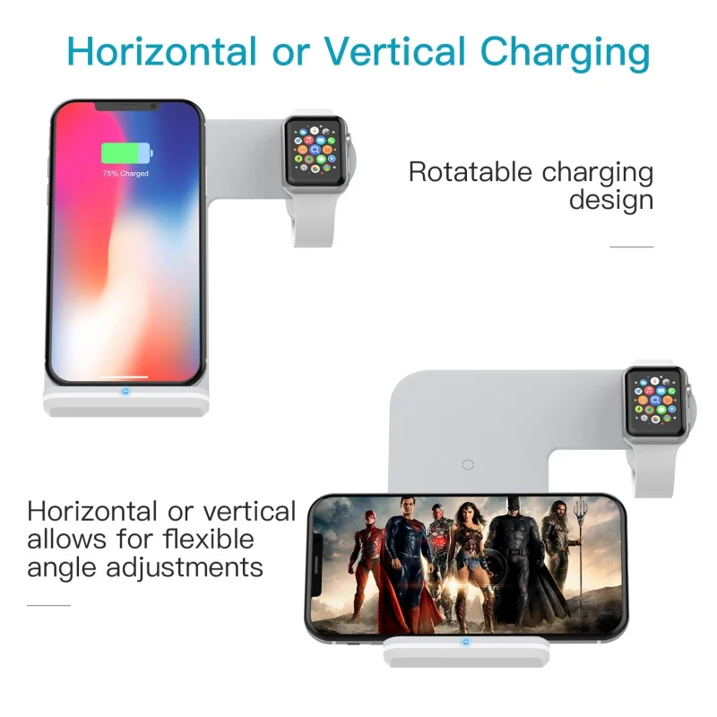 2 в 1 Беспроводное зарядное устройство совместимо с IPhone 11 Pro Max Apple Watch Series 5/4/3/2/1