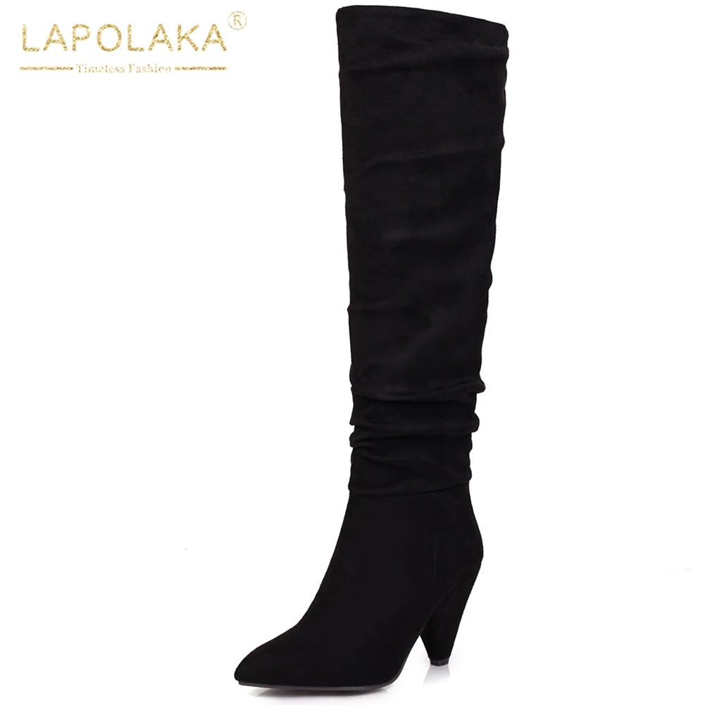 

LAPOLAKA New Arrivals Spike Heeled Large Size 47 women's Shoes Woman Slip On Pointed Toe Leopard Knee High Boots Female