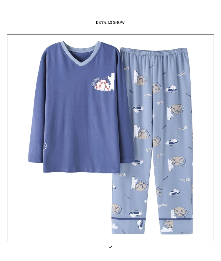 BZEL/пижамный комплект для пары; сезон весна-осень; Хлопковая женская пижама с рисунком размера плюс M-3XL; пижама с длинными рукавами; Мужская пижама для отдыха