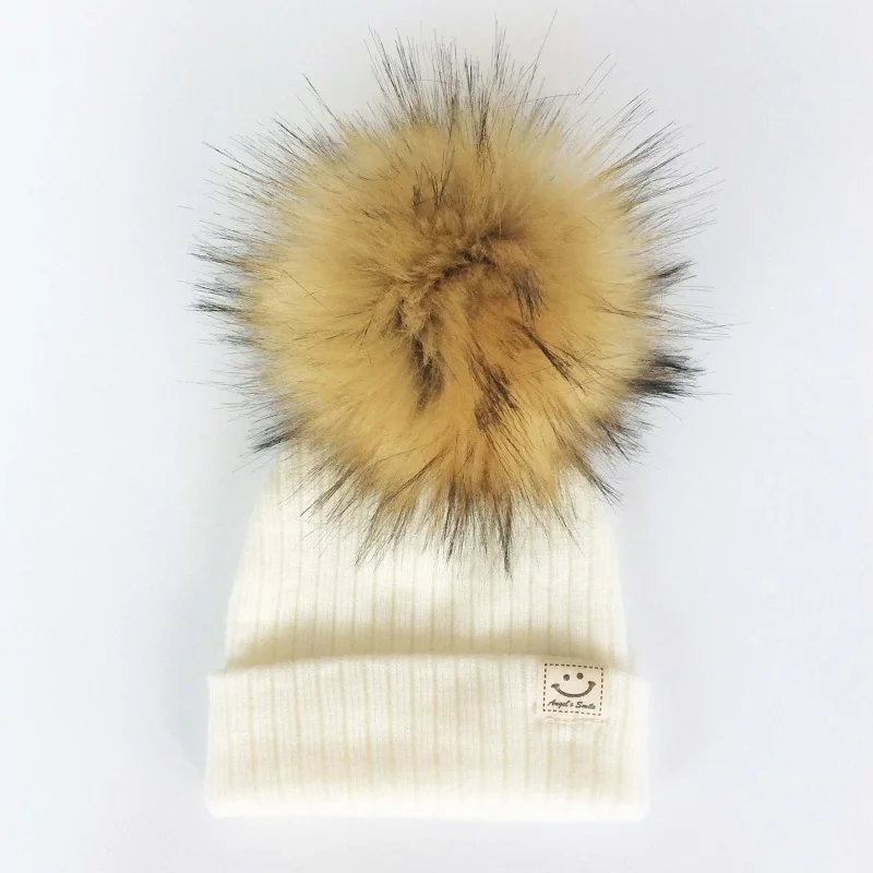 Winter Baby Boy Girl Artificial Pompom Knitted Hat Toddler Kids Caps With Pompon Newborn Photography Props knit hat baby hat