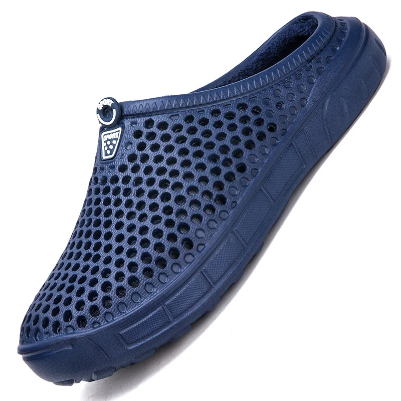 Navy blue Г. Зимняя теплая женская обувь с дырками, домашняя дышащая обувь нескользящие женские тапочки пушистые тапочки пушистая обувь - Цвет: Navy blue