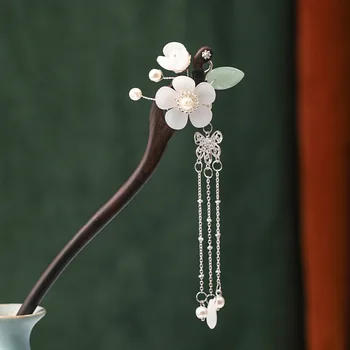 

Chinese Hairpins Clips Tassel Flower Pearls Chopsticks Hair Sticks Wooden Hair Forks Jewelry for Women Hair Styling FORSEVEN