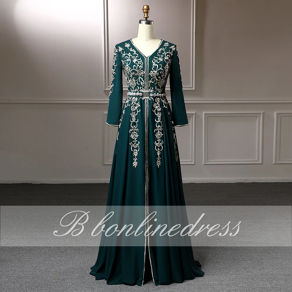 

Bbonlinedress Yellow Evening Dresses 2020 Crystal Beading Moroccan Kaftan Formal Dress V-Neck A-Line Plus Size Evening Dress