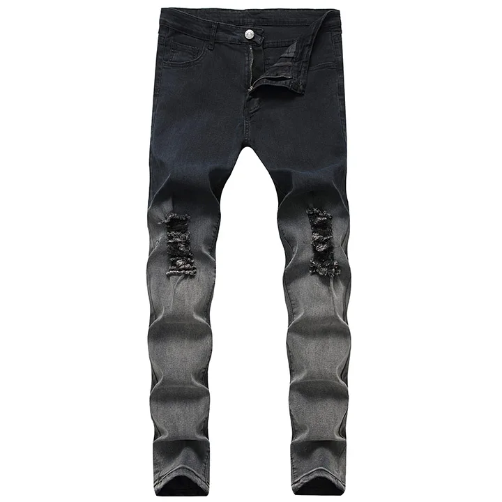 KIOVNO мужские высокие уличные рваные джинсы брюки Slim Fit стрейч джинсовые брюки мужские Промытые модные - Цвет: Черный