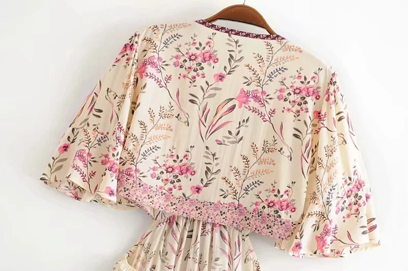 Summer long dress Vintage Floral Print Backless Chic Boho Dress Women With Sashes Asymmetrical Beach Dress Vestidos