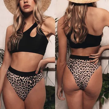 

Hot Sexy Women Leopard Printed Bathing Wear 2019 Latest Push-Up Padded Lady Lengerie String Singel Strap Hollow Out Underwear