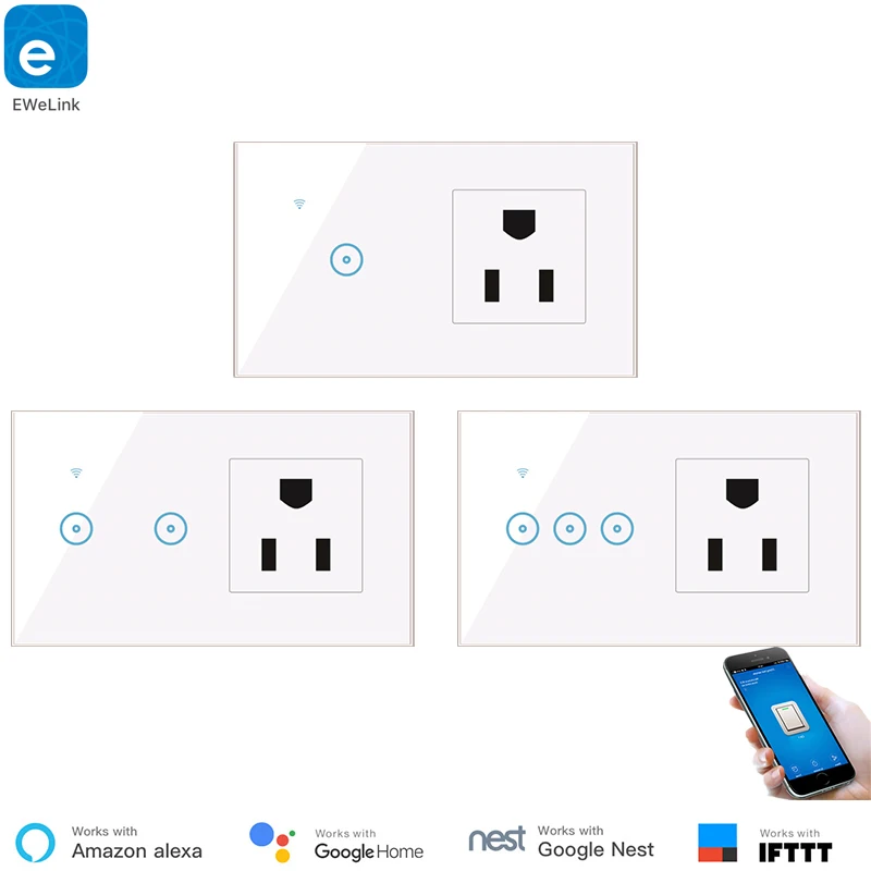 Умная настенная розетка eWelink 2 в 1 американская вилка Wi Fi 220 В совместима с Alexa IFTTT