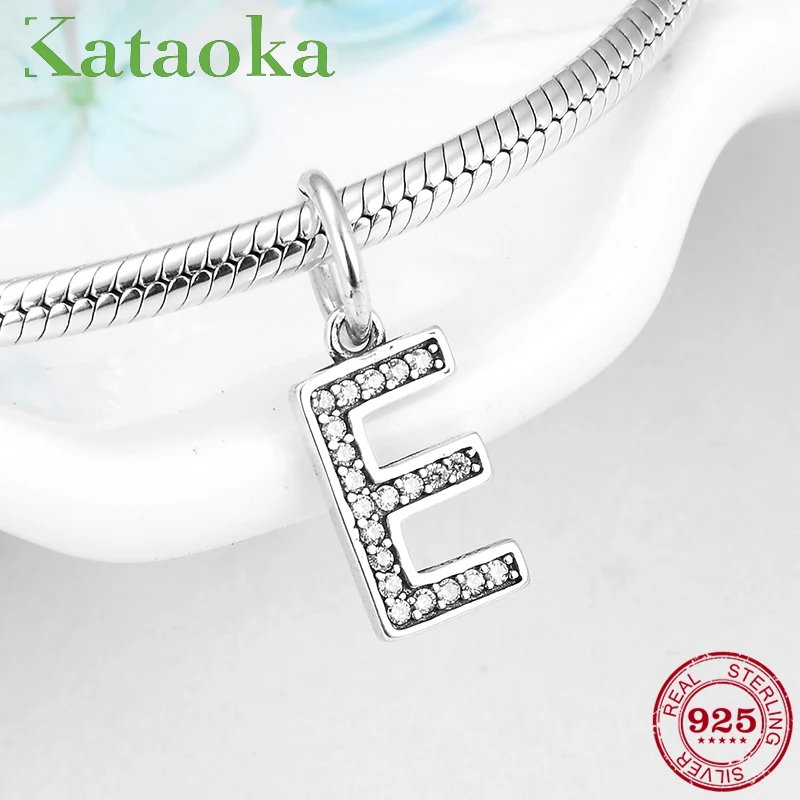 2019 New 925 Sterling Silver Letter E Charms for Jewelry making Clear CZ pendants fit Original Kataoka Bracelet | Украшения и