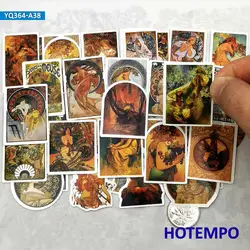 38 pcs Illustration Art Mucha Style Fée Peinture À L'huile Mini Journal Scrapbook Téléphone Ordinateur Portable Autocollants pour Enfants Jouet Papeterie Autocollant 